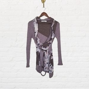 Anthro: Patchwork Purple Wrap Sweater Size Sm